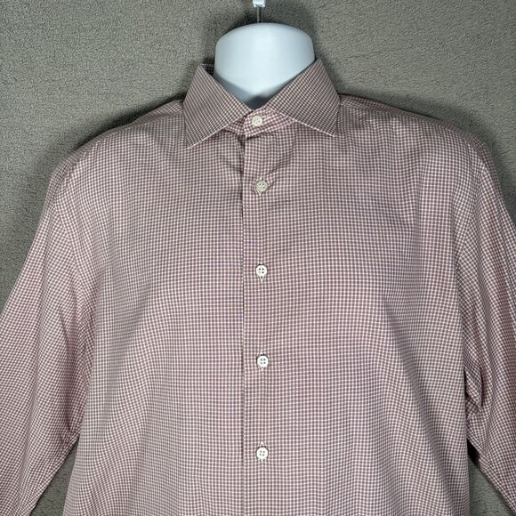 Stefano Ricci Dress Shirt Men’s Size 17/43 White Red Check Cotton Button Up - Picture 2 of 16
